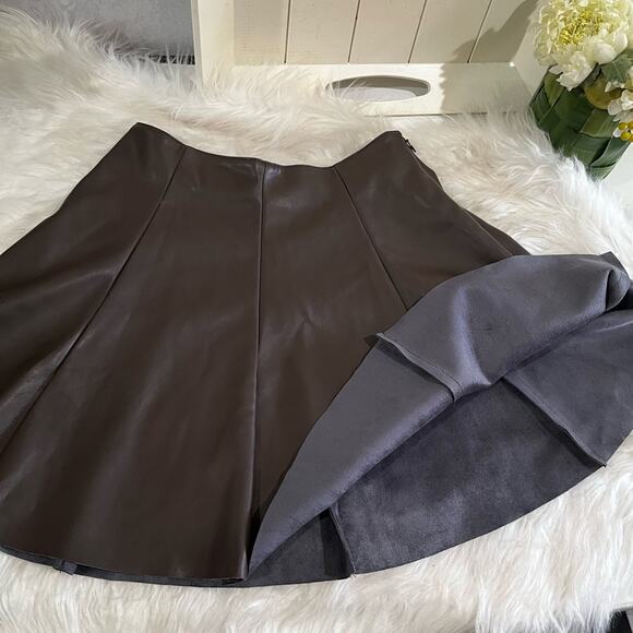 NEW Saks 5th Ave 5|48 Luxe Vegan Leather Flounce Mini Skater Circle Skirt M NWT - Picture 7 of 14
